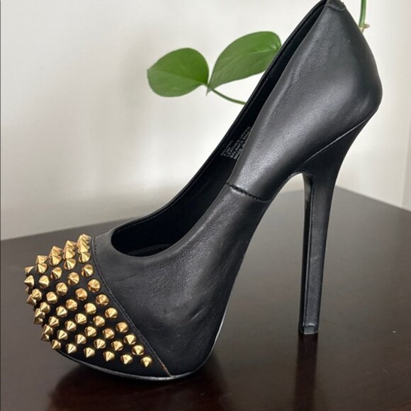STEVE MADDEN leather platform pumps with gold spikes - Picture 4 of 11